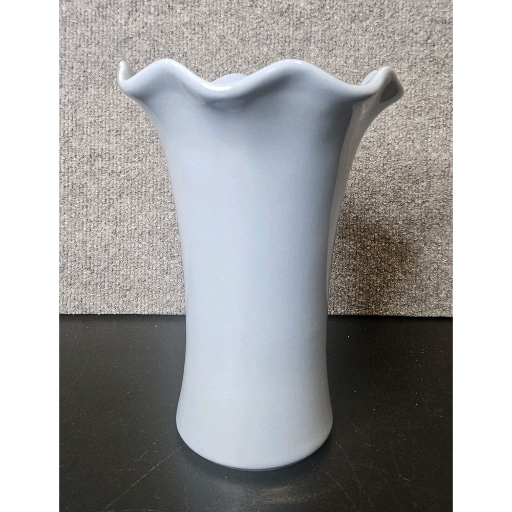 Abingdon Vintage Ceramic Vase 9" Fluted Scallop‎ Blue Mid Century MCM Whimsy